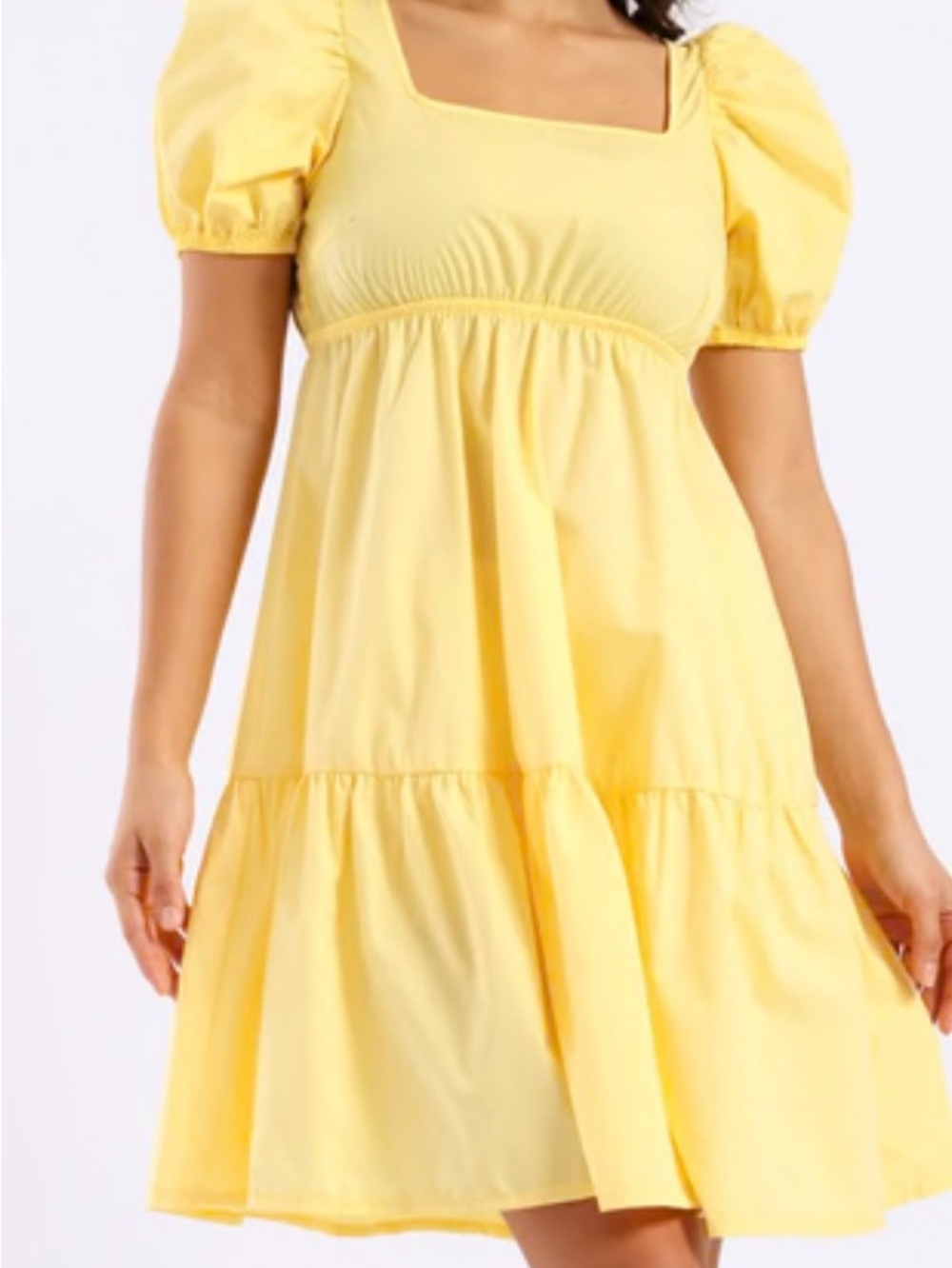 Yellow Puff Sleeve Mini Dress
